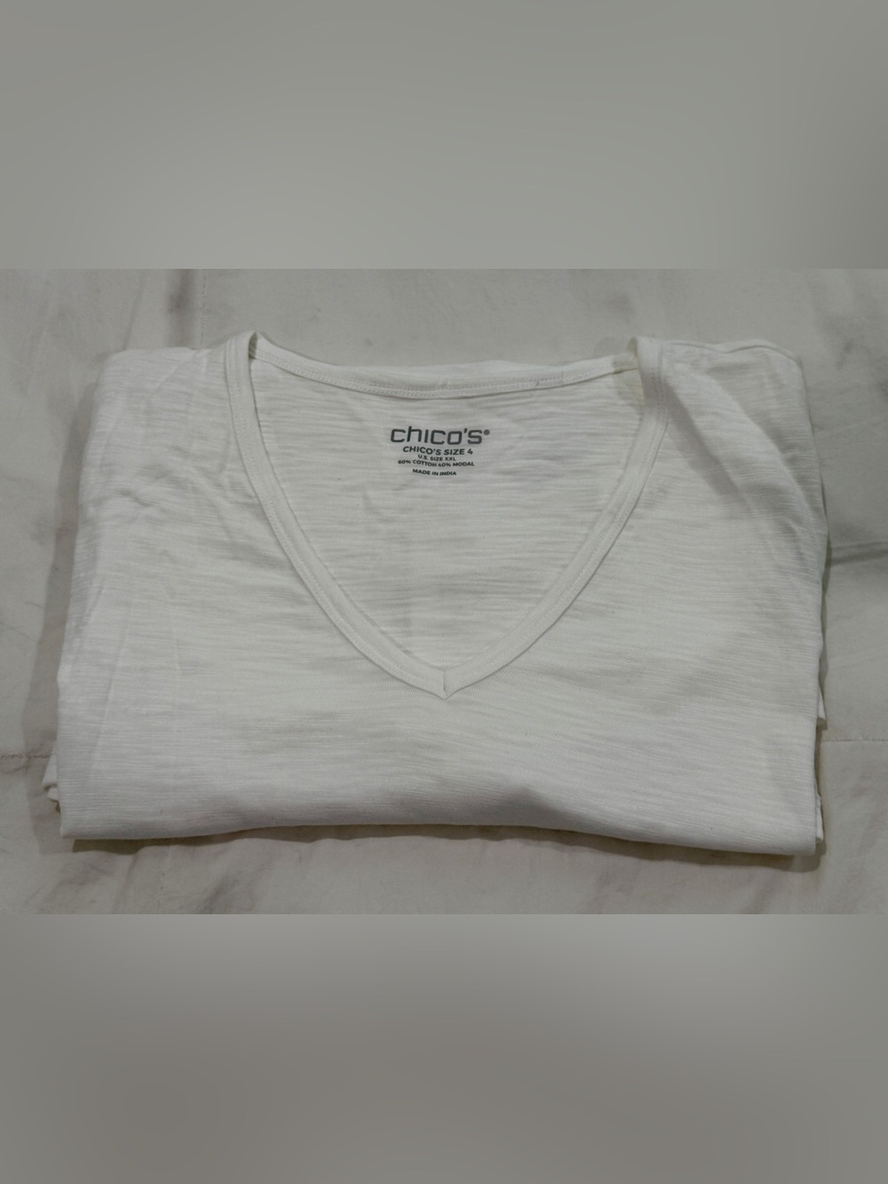 Chico's White V-Neck Tee Shirt